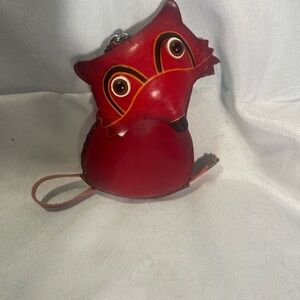 Red Leather Fox wristlet coin purse